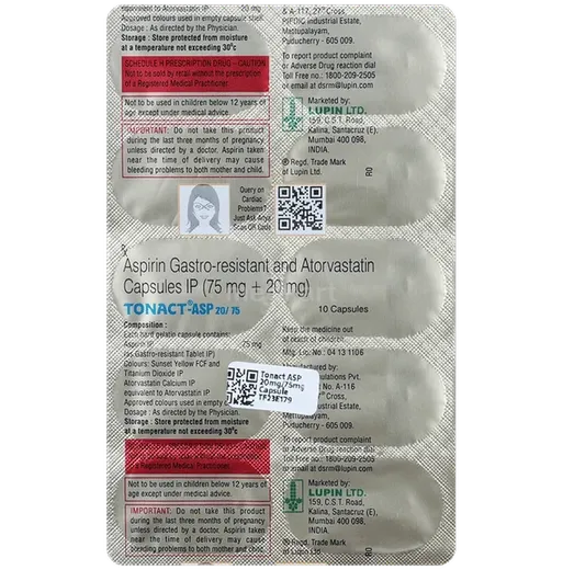 tonact asp 20/75 capsule 10's